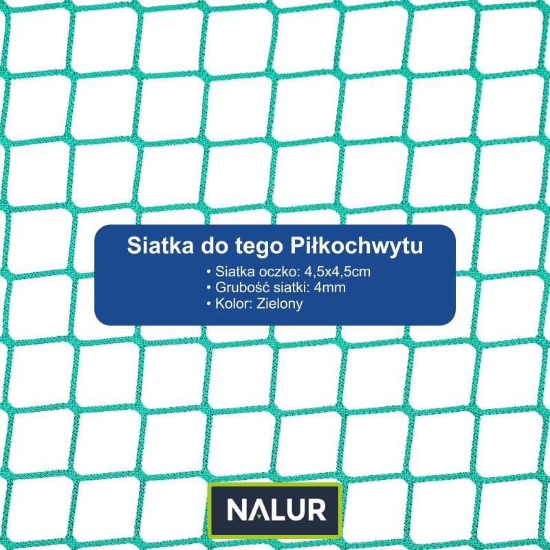   Piłkochwyt 6m - Piłkochwyt na obiekt sportowy z solidnymi słupami i siatką 4,5x4,5cm o grubości 4mm, o wysokości 6m  