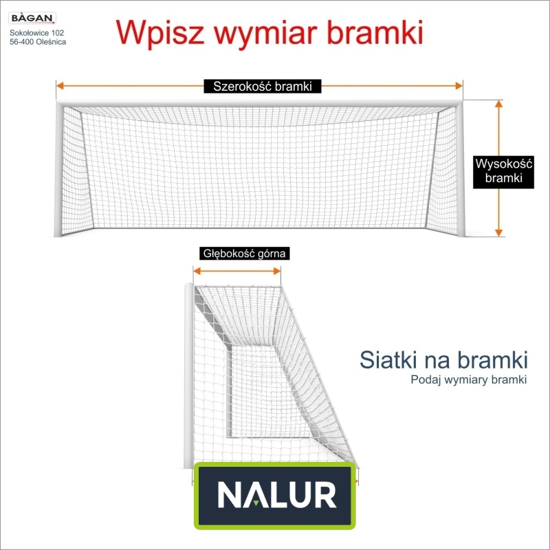 Siatka bramkarska na wymiar z oczkami 10x10cm i grubością 6mm Siatka bramkarska na wymiar z oczkami 10x10cm i grubością 6mm